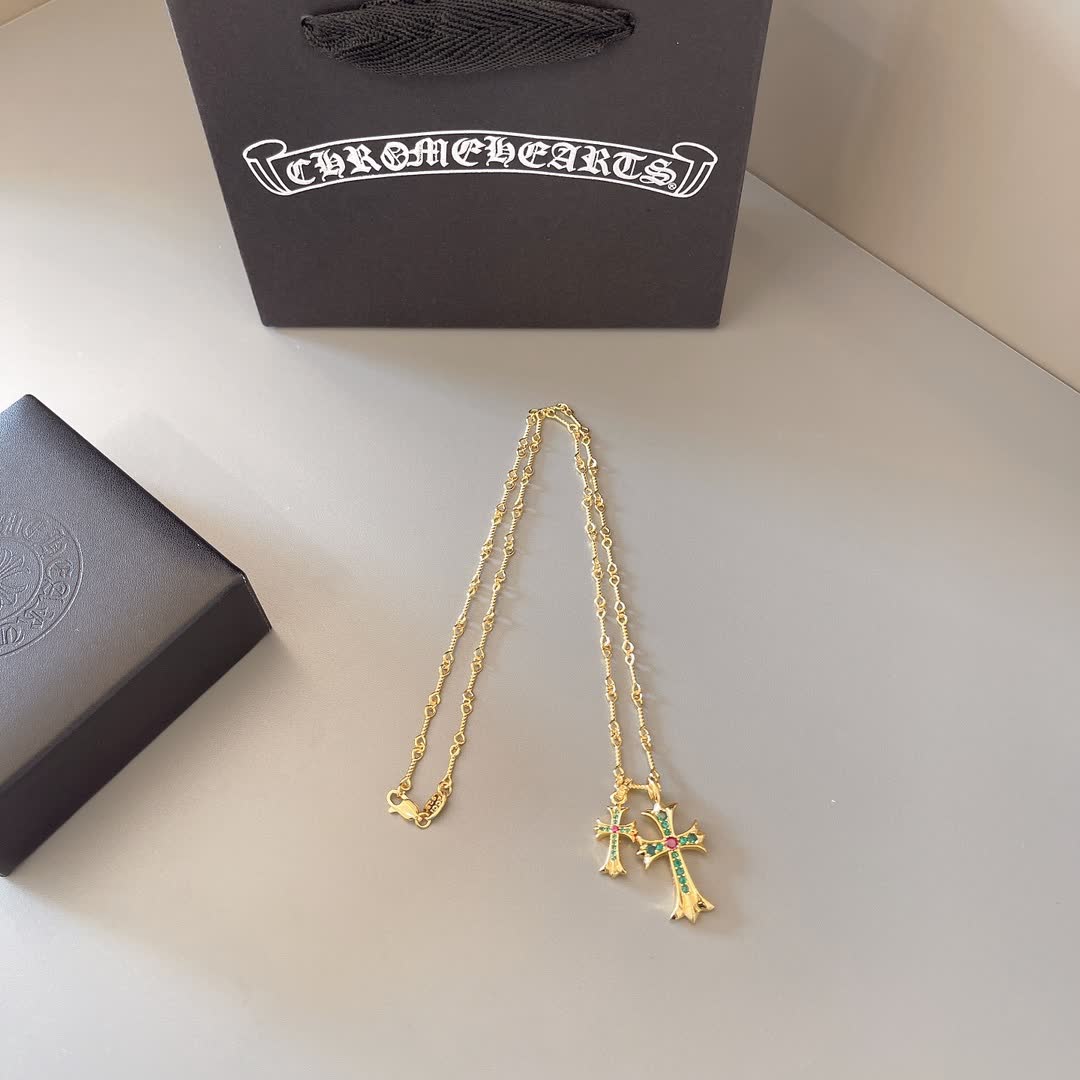 Chrome Hearts Gold-Plated Cross Pendant Necklace